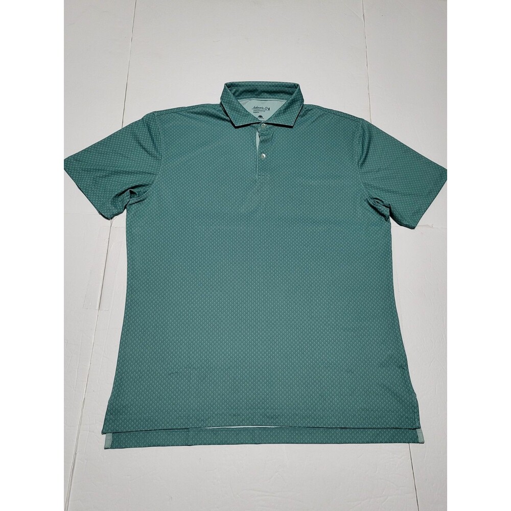 (#20)Johnnie-O Polo Mens M Green Scales Short Sleeve Logo Stretch Surfing Beach